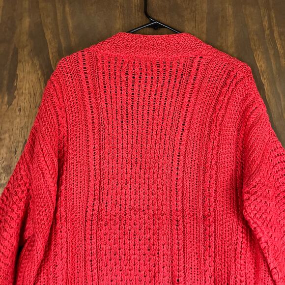 Eddie Bauer Womens Sweater Red Open Cardigan Linen Knit Kilt Pin Closure XL - Picture 11 of 12